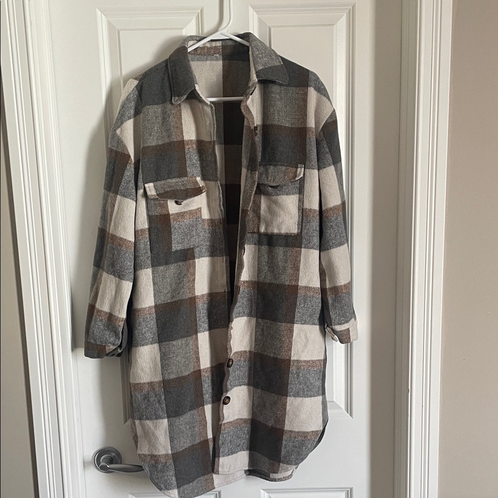 Plaid Button-Up Shirt Jacket